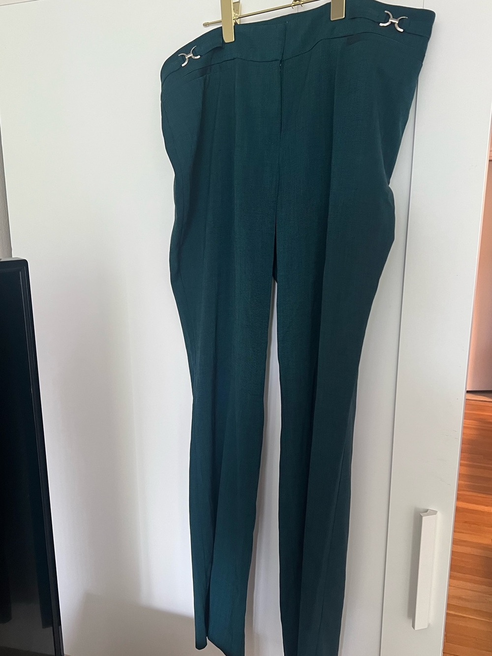 New York & Company Teal High-Waist Tailored Trousers